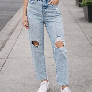 Old Navy OG Straight Leg Crop Jeans Womens 6 High Rise Distressed Light Wash